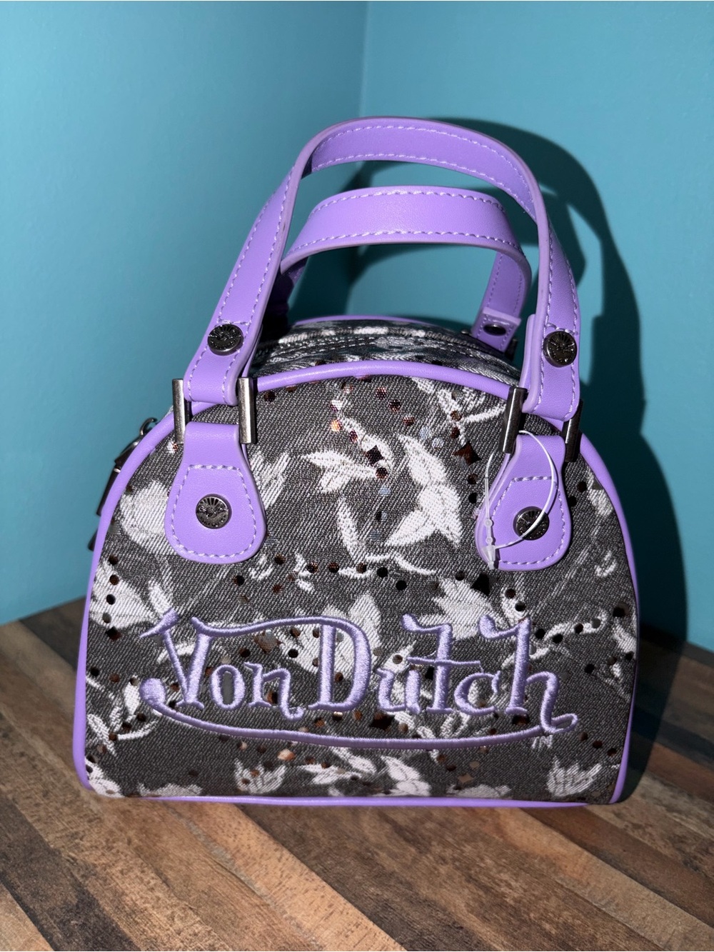 Von Dutch Lavender Accent Floral Bowling Bag NWOT RARE!